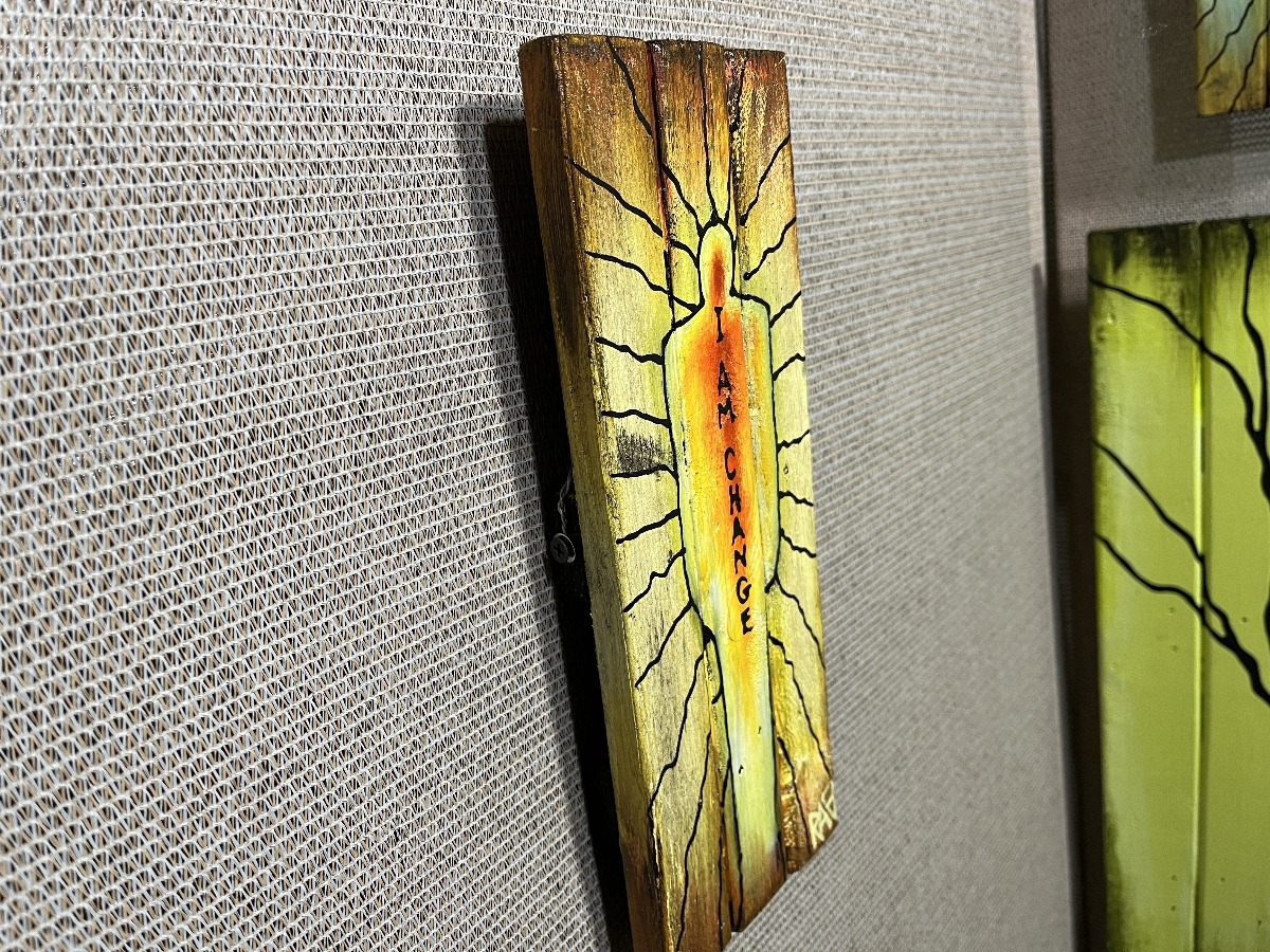 I Am Change By Artist Rafi Perez Original Art On Reclaimed Wood 11X4 - Image 3