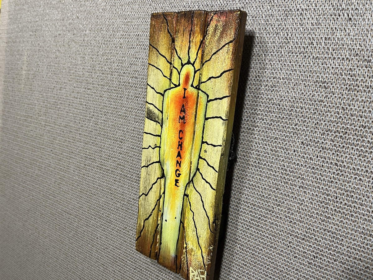 I Am Change By Artist Rafi Perez Original Art On Reclaimed Wood 11X4 - Image 4