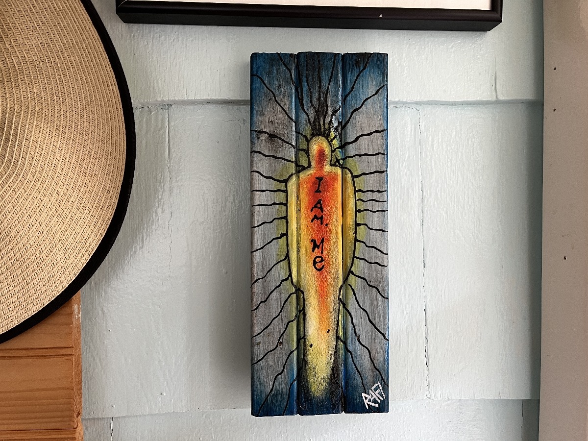 I Am Me By Artist Rafi Perez Original Art On Reclaimed Wood 11X4