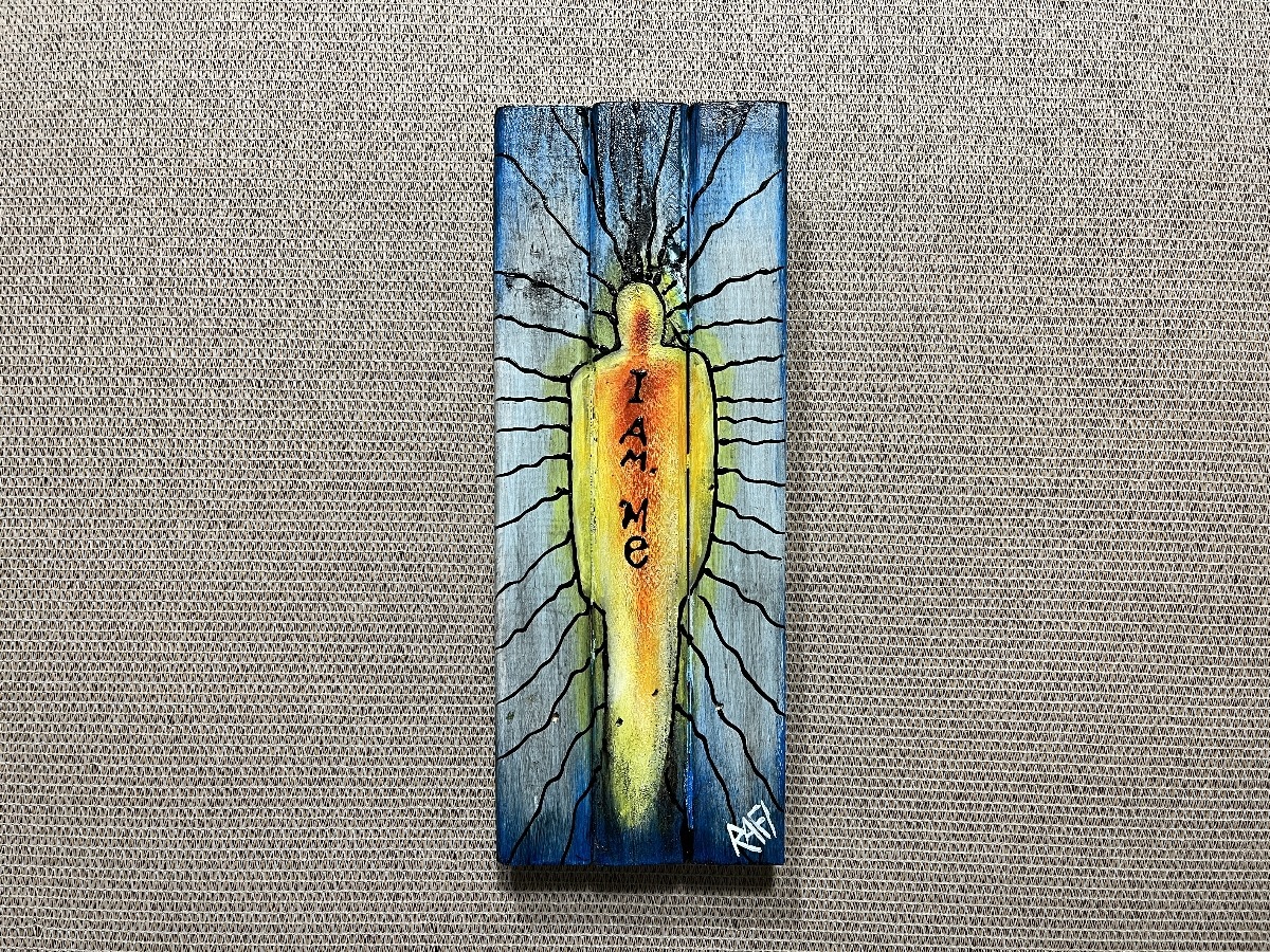 I Am Me By Artist Rafi Perez Original Art On Reclaimed Wood 11X4 - Image 2