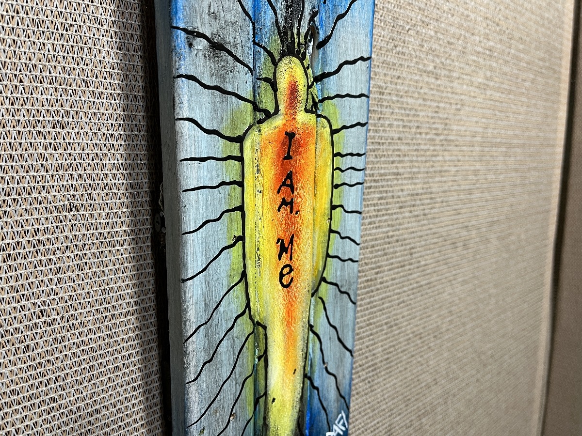 I Am Me By Artist Rafi Perez Original Art On Reclaimed Wood 11X4 - Image 3