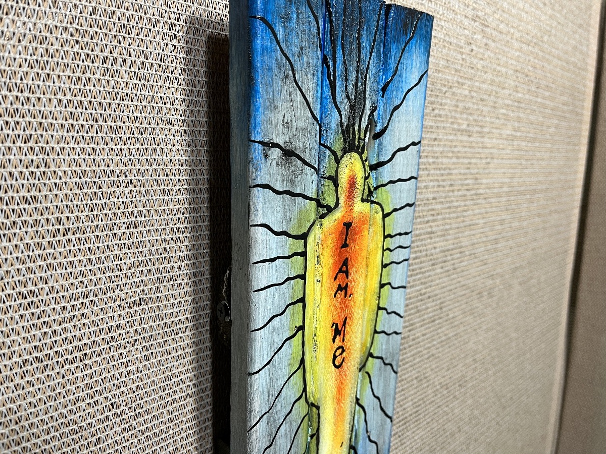 I Am Me By Artist Rafi Perez Original Art On Reclaimed Wood 11X4 - Image 4