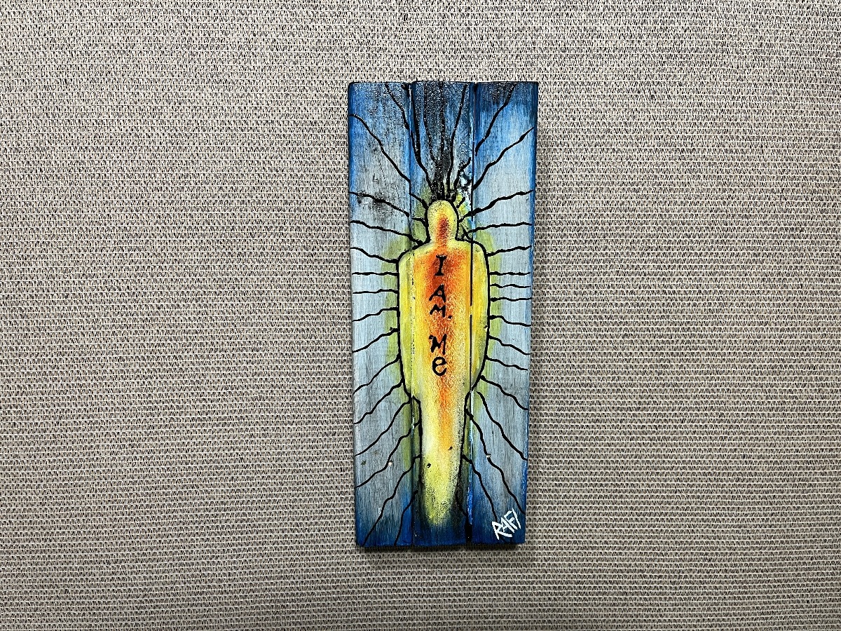 I Am Me By Artist Rafi Perez Original Art On Reclaimed Wood 11X4 - Image 5
