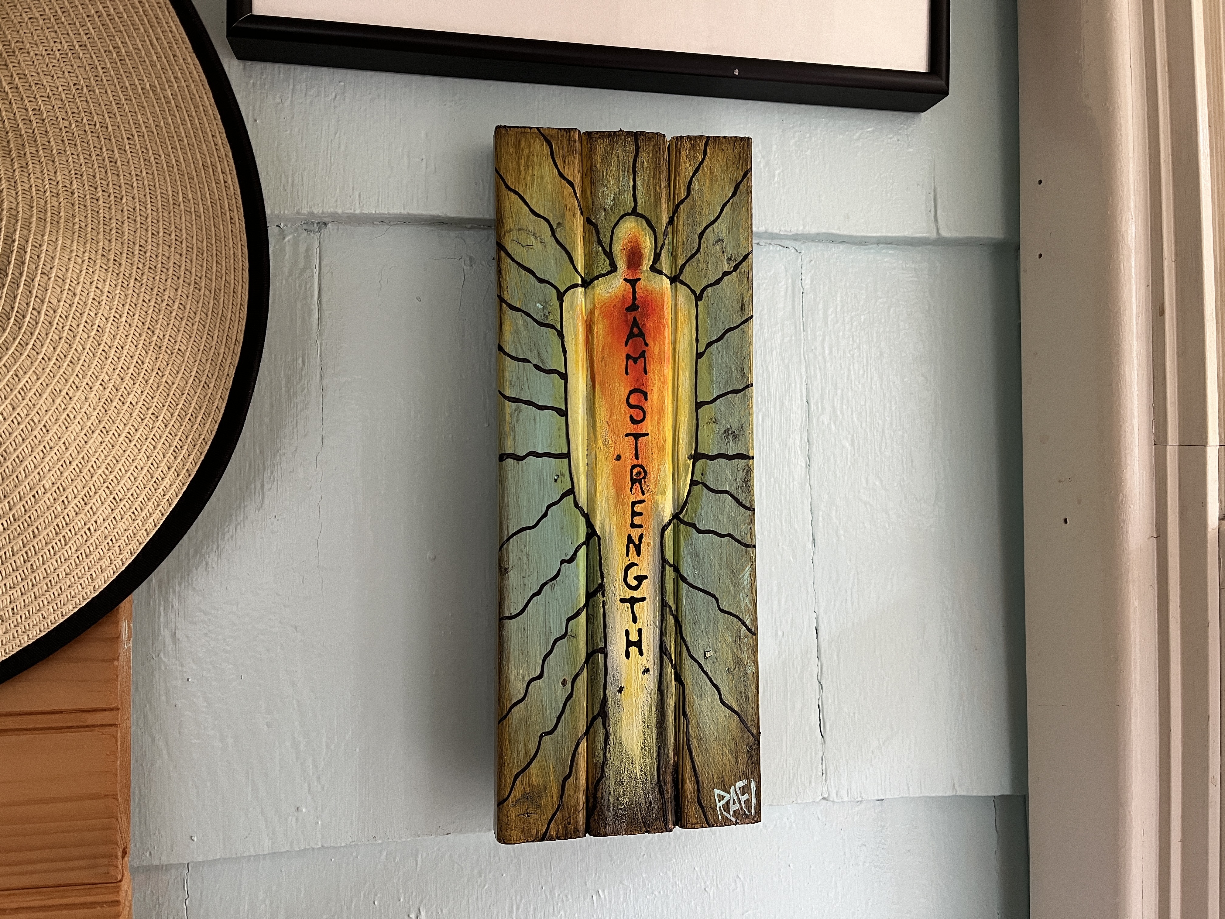 I Am Strength By Artist Rafi Perez Original Art On Reclaimed Wood 11X4