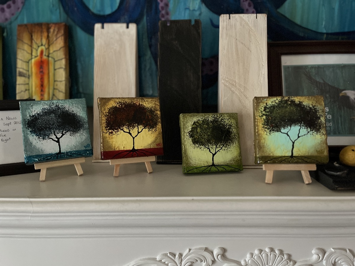 Seasonal JOY No. 6 Tree Paintings Mixed Medium On Canvas 4 Piece By Artist Rafi Perez 4X4 - Image 9