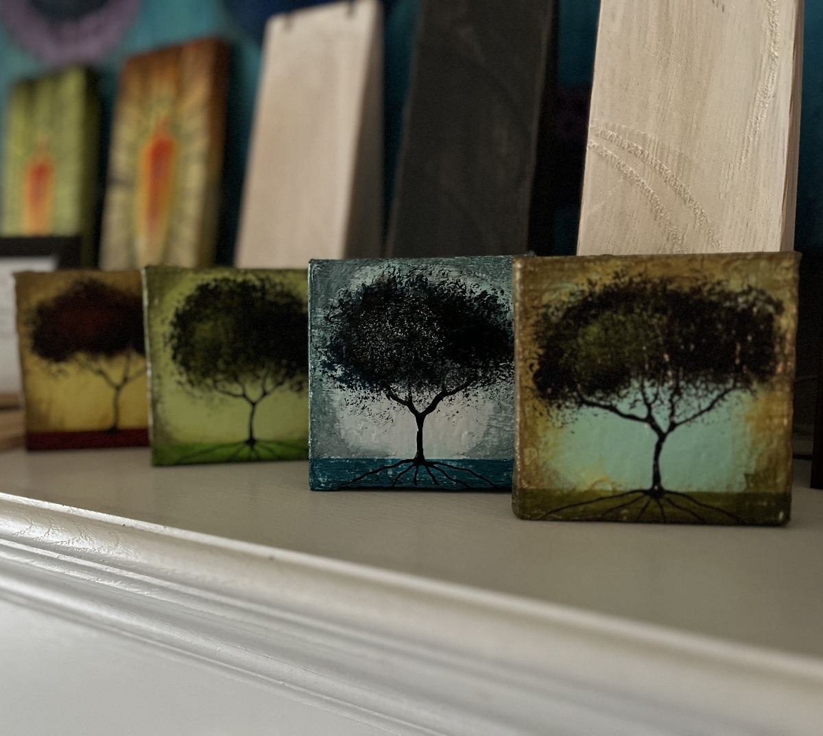 Seasonal JOY No. 6 Tree Paintings Mixed Medium On Canvas 4 Piece By Artist Rafi Perez 4X4 - Image 8