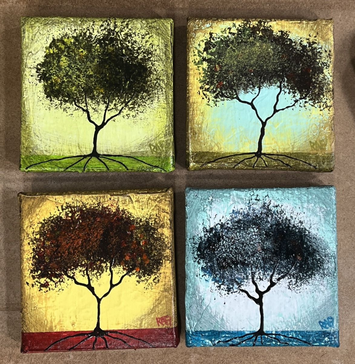 Seasonal JOY No. 3 Tree Paintings Mixed Medium On Canvas 4 Piece