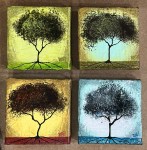 Seasonal JOY No. 6 Tree Paintings Mixed Medium On Canvas 4 Piece By Artist Rafi Perez 4X4