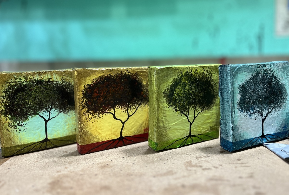 Seasonal JOY No. 6 Tree Paintings Mixed Medium On Canvas 4 Piece By Artist Rafi Perez 4X4 - Image 3