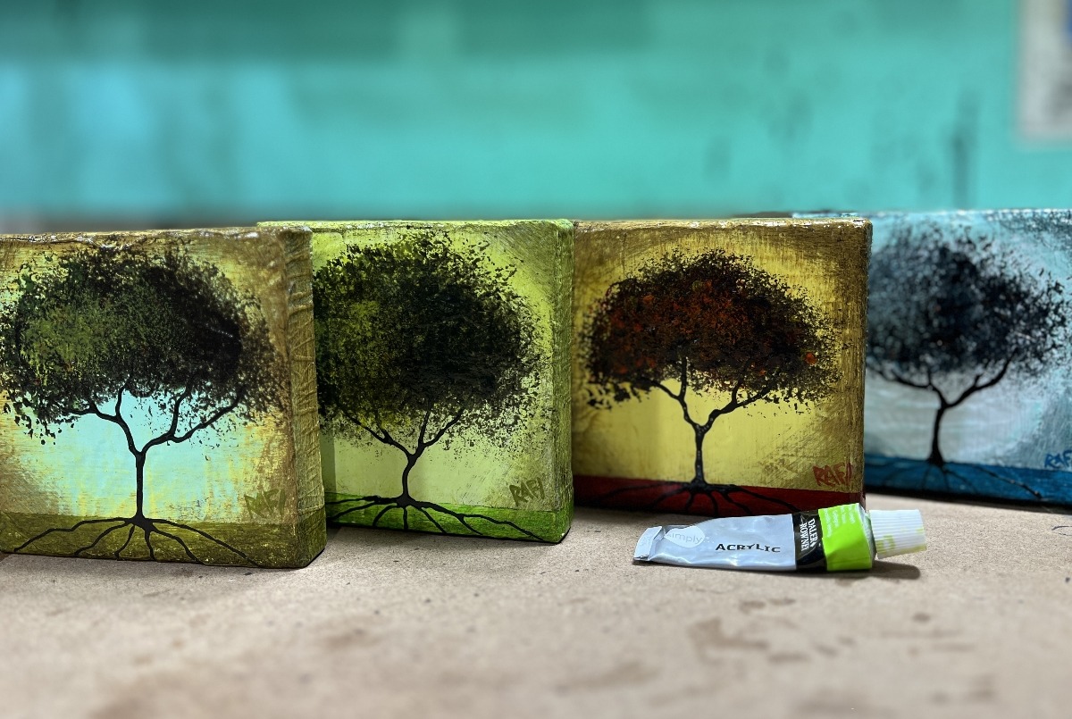 Seasonal JOY No. 7 Tree Paintings Mixed Medium On Canvas 4 Piece By Artist Rafi Perez 4X4 - Image 2