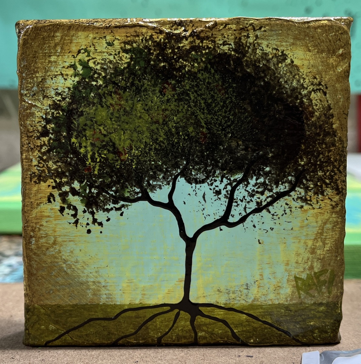 Seasonal JOY No. 7 Tree Paintings Mixed Medium On Canvas 4 Piece By Artist Rafi Perez 4X4 - Image 3