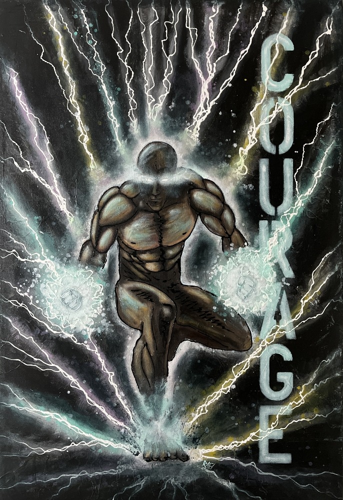 Courage Original Art By Artist Rafi Perez Mixed Medium On Canvas 51X35 - Image 2