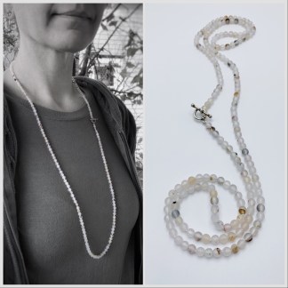 Frosted Flower Agate Necklace / Genuine Flower Agate Stone / Sterling Silver Clasp / Hand Knotted on Silk / Single Strand / Choose Your Length