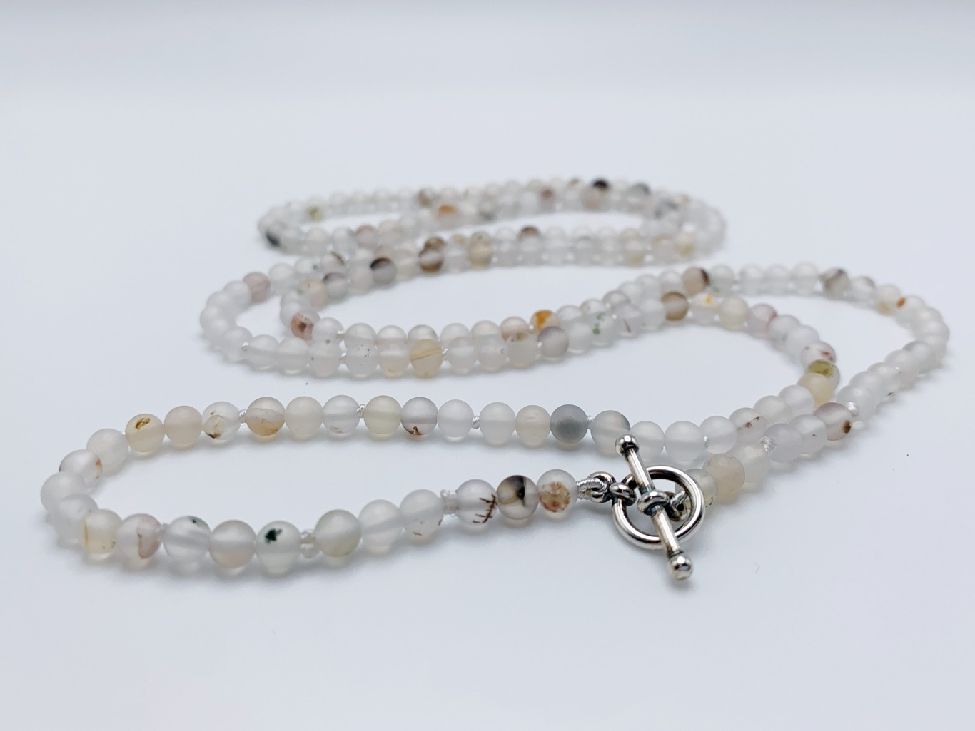 Frosted Flower Agate Necklace / Genuine Flower Agate Stone / Sterling Silver Clasp / Hand Knotted on Silk / Single Strand / Choose Your Length - Image 2