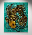 Lucky Koi Fish Original Art by Artist Rafi Perez Mixed Medium on Canvas 16X20