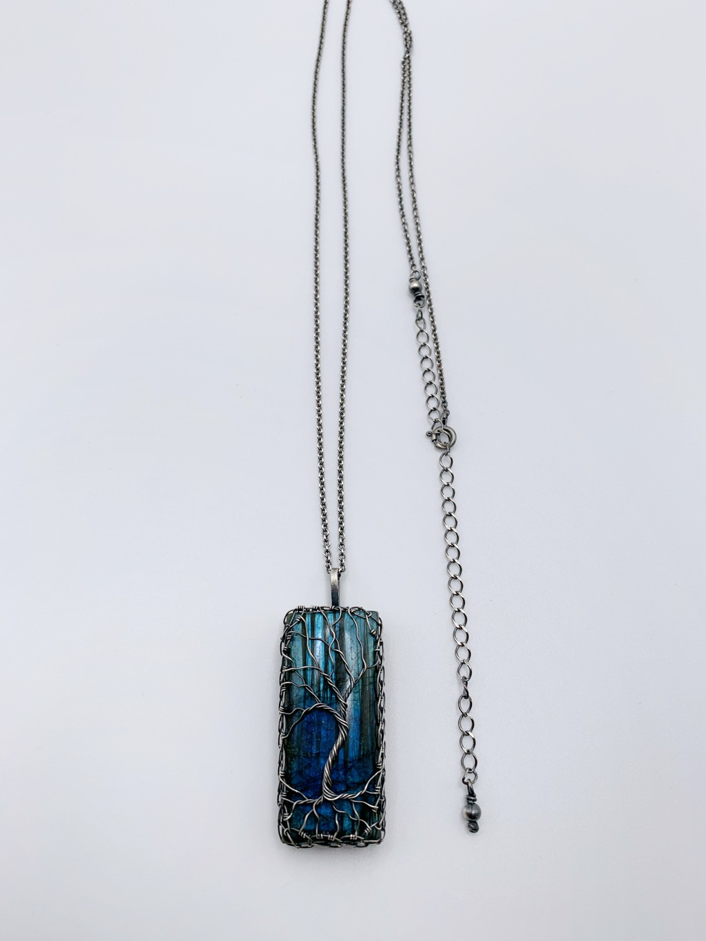 Tree Of Life Necklace / Antiqued Sterling Silver / Labradorite Stone / "Time Stands Still" - Image 2
