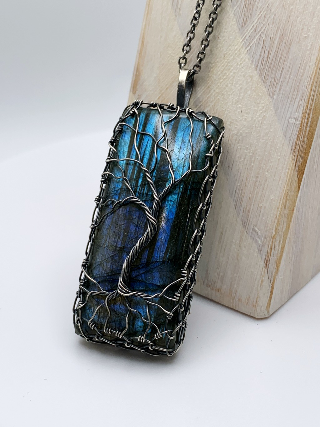Tree Of Life Necklace / Antiqued Sterling Silver / Labradorite Stone / "Time Stands Still" - Image 3