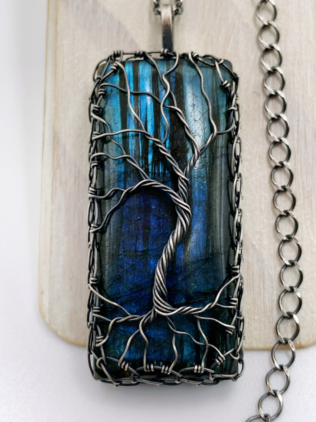 Tree Of Life Necklace / Antiqued Sterling Silver / Labradorite Stone / "Time Stands Still" - Image 5