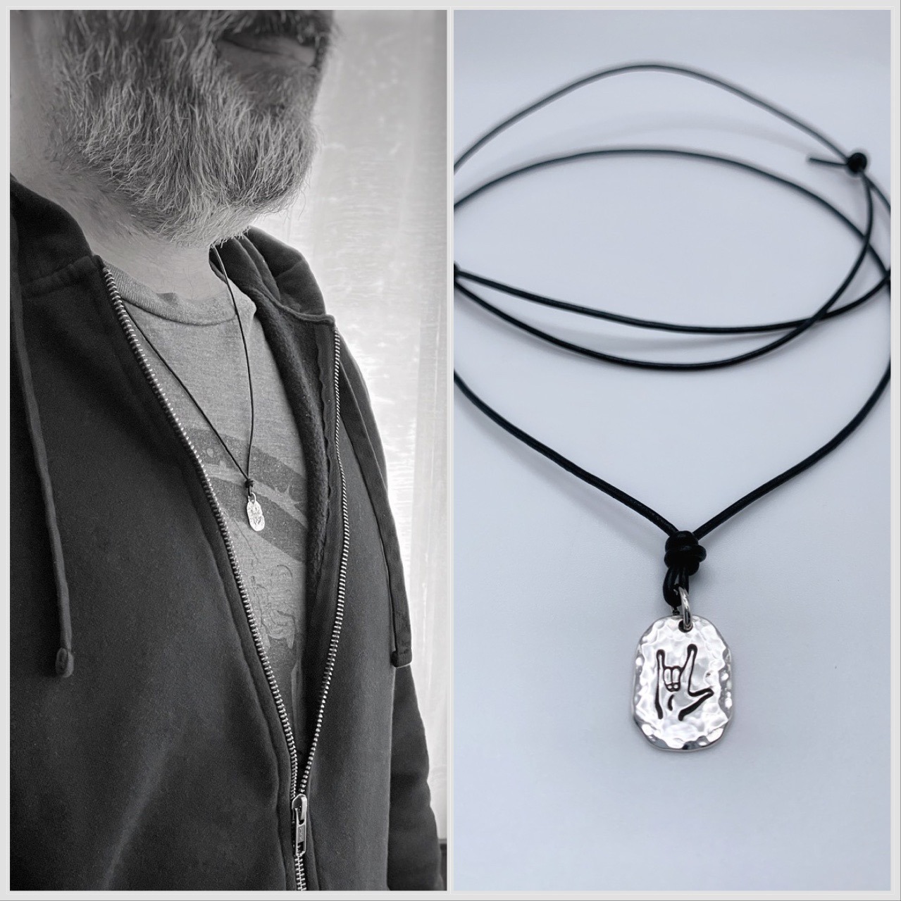 Men's I Love You Necklace / Sign Language / Solid Sterling Silver