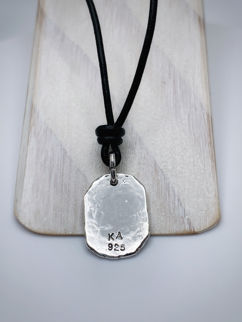 Men's Peace Sign Necklace / Hand Gesture / Solid Sterling Silver / Rustic Oval Bullion Shape / Adjustable Leather Cord - Image 8