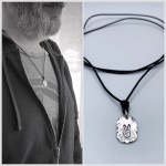 Men's Peace Sign Necklace / Hand Gesture / Solid Sterling Silver / Rustic Oval Bullion Shape / Adjustable Leather Cord