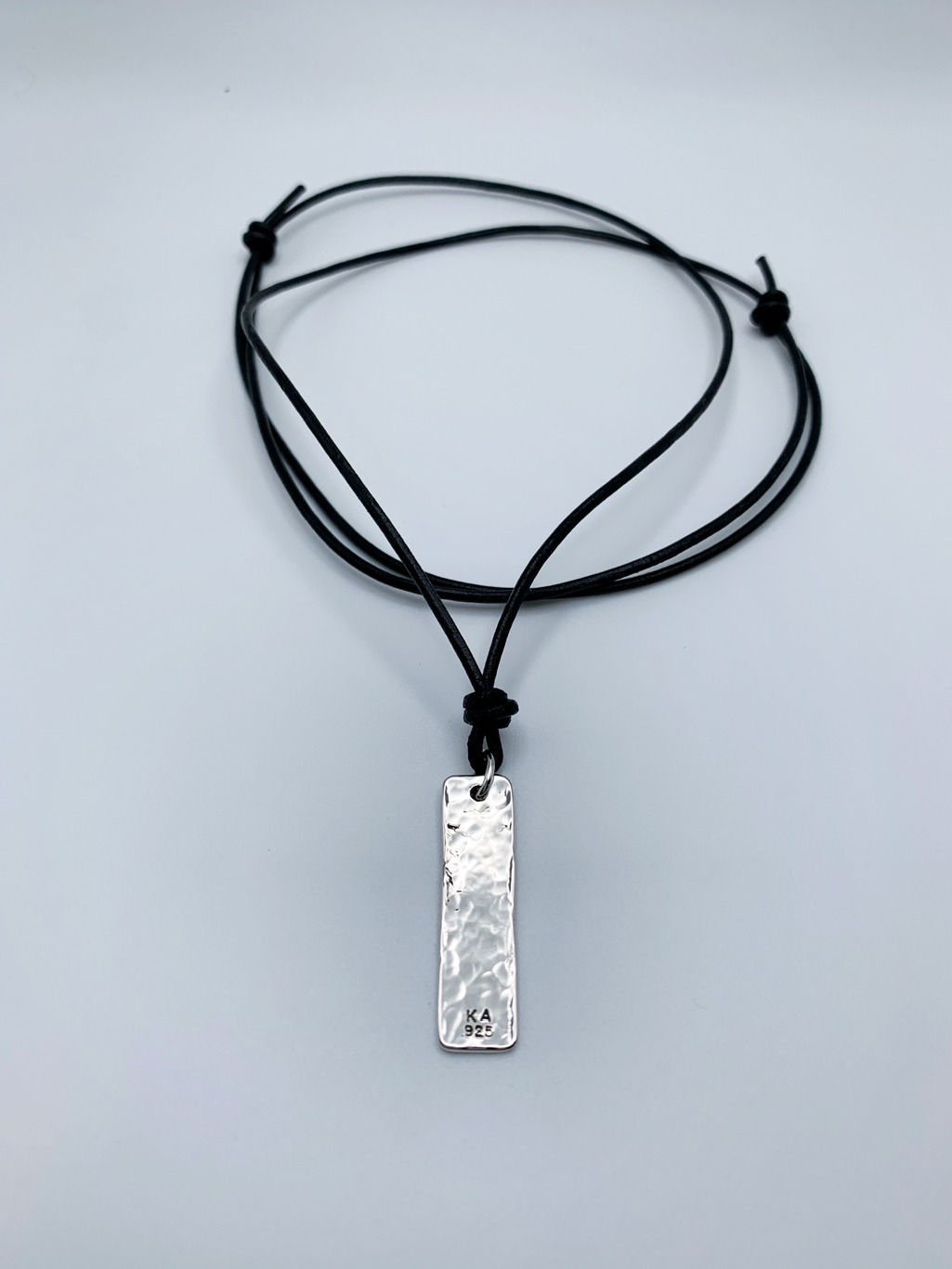 Men's Vertical Bar Necklace / Word Necklace / Solid Sterling Silver / Hammer Forged / Hammered Texture / Adjustable Leather Cord - Image 2