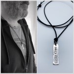 Men's Vertical Bar Necklace / Word Necklace / Solid Sterling Silver / Hammer Forged / Hammered Texture / Adjustable Leather Cord