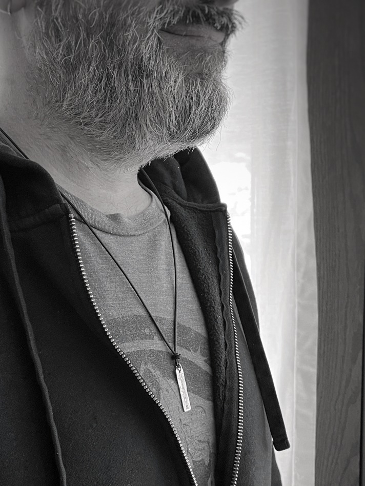 Men's Vertical Bar Necklace / Word Necklace / Solid Sterling Silver / Hammer Forged / Hammered Texture / Adjustable Leather Cord - Image 10