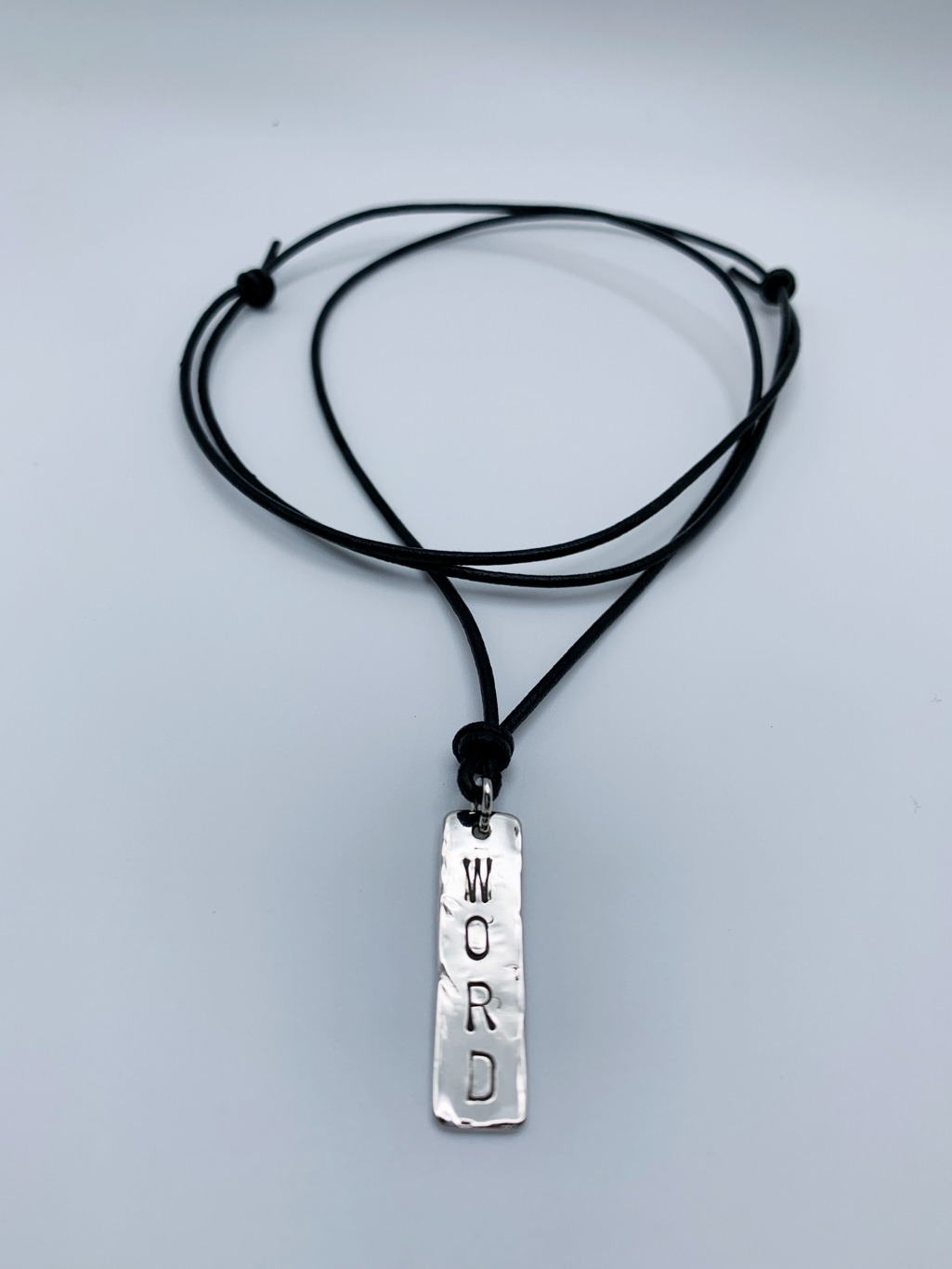 Men's Vertical Bar Necklace / Word Necklace / Solid Sterling Silver / Hammer Forged / Hammered Texture / Adjustable Leather Cord - Image 3