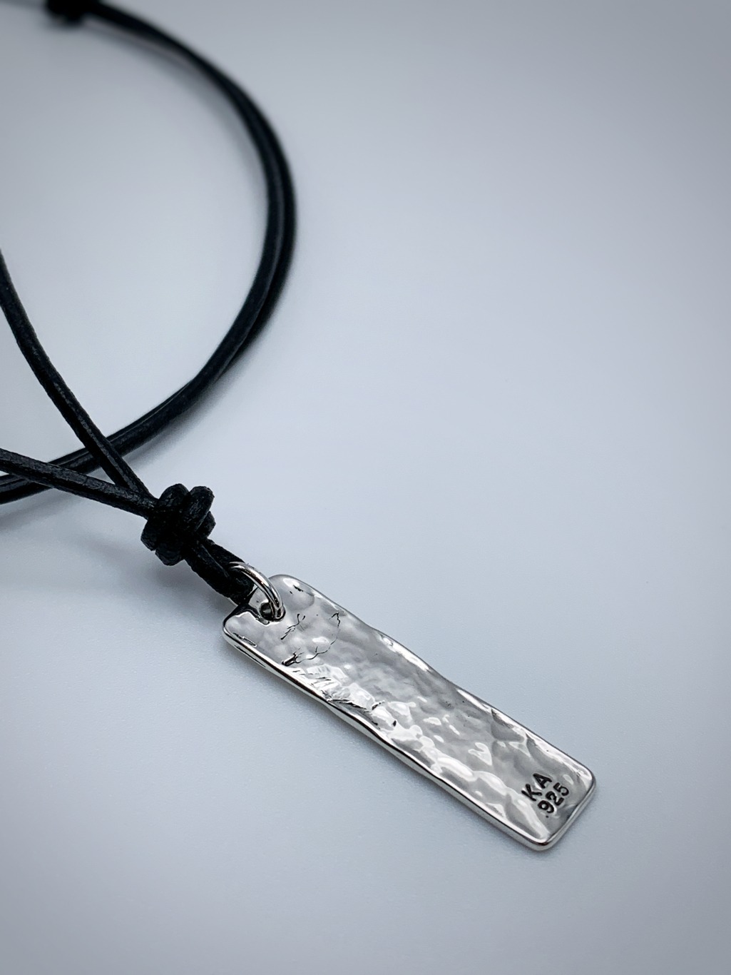 Men's Vertical Bar Necklace / Word Necklace / Solid Sterling Silver / Hammer Forged / Hammered Texture / Adjustable Leather Cord - Image 4