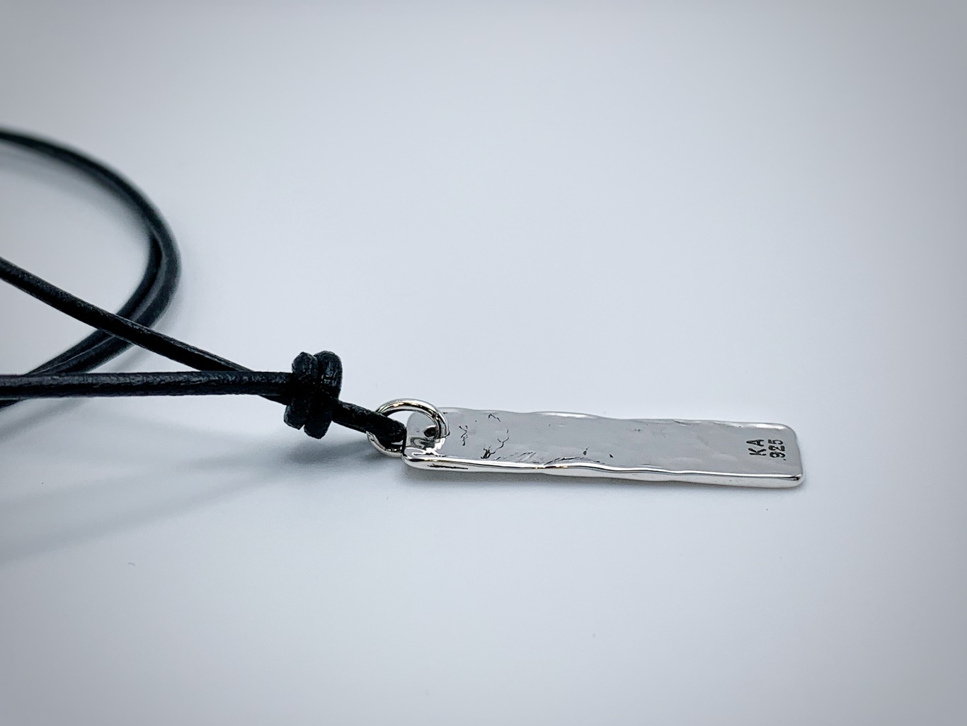 Men's Vertical Bar Necklace / Word Necklace / Solid Sterling Silver / Hammer Forged / Hammered Texture / Adjustable Leather Cord - Image 5