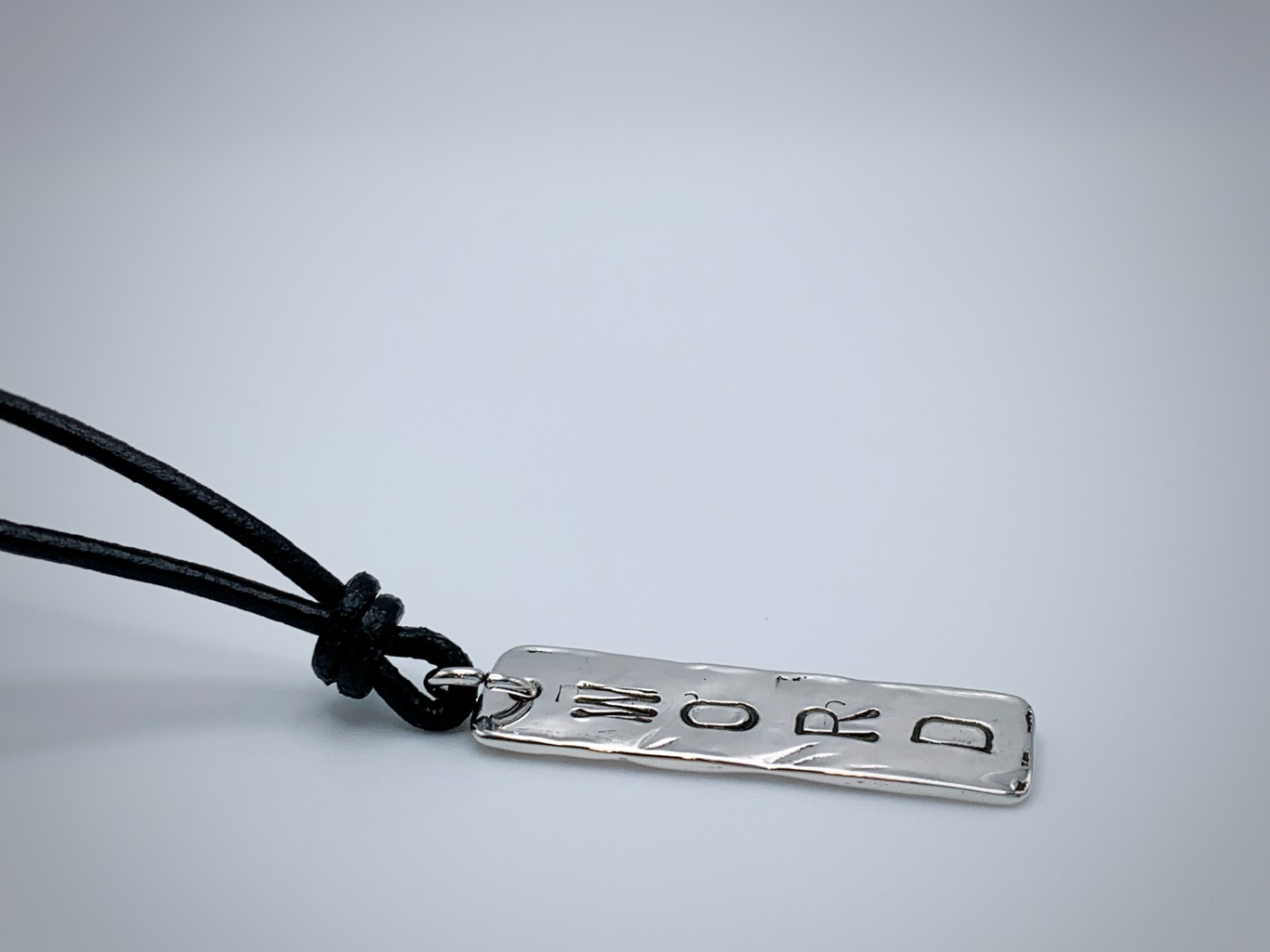 Men's Vertical Bar Necklace / Word Necklace / Solid Sterling Silver / Hammer Forged / Hammered Texture / Adjustable Leather Cord - Image 6