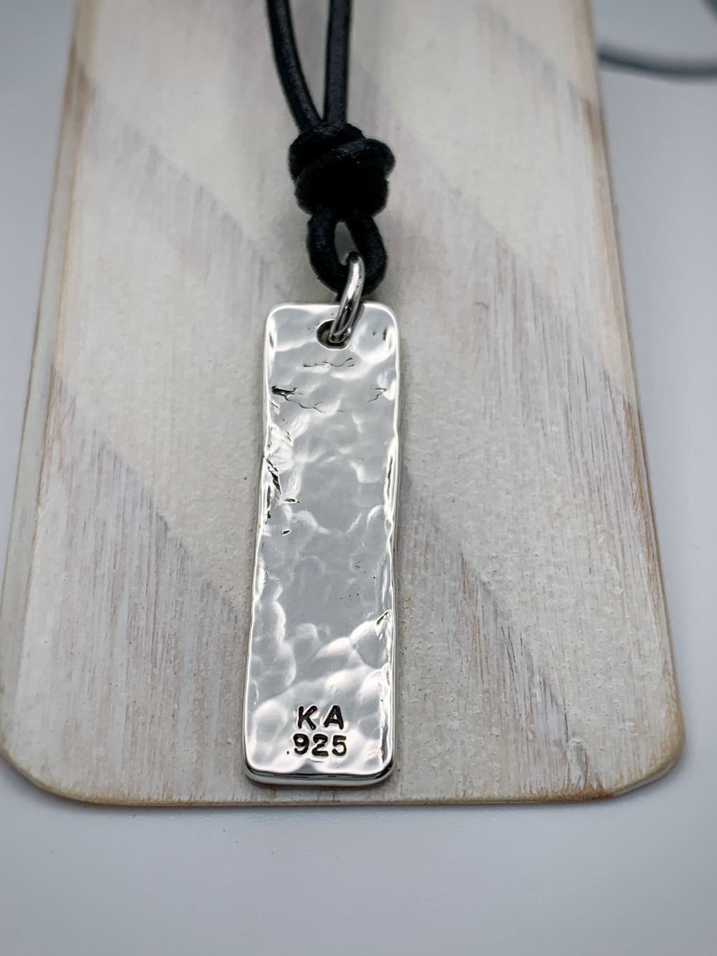 Men's Vertical Bar Necklace / Word Necklace / Solid Sterling Silver / Hammer Forged / Hammered Texture / Adjustable Leather Cord - Image 7