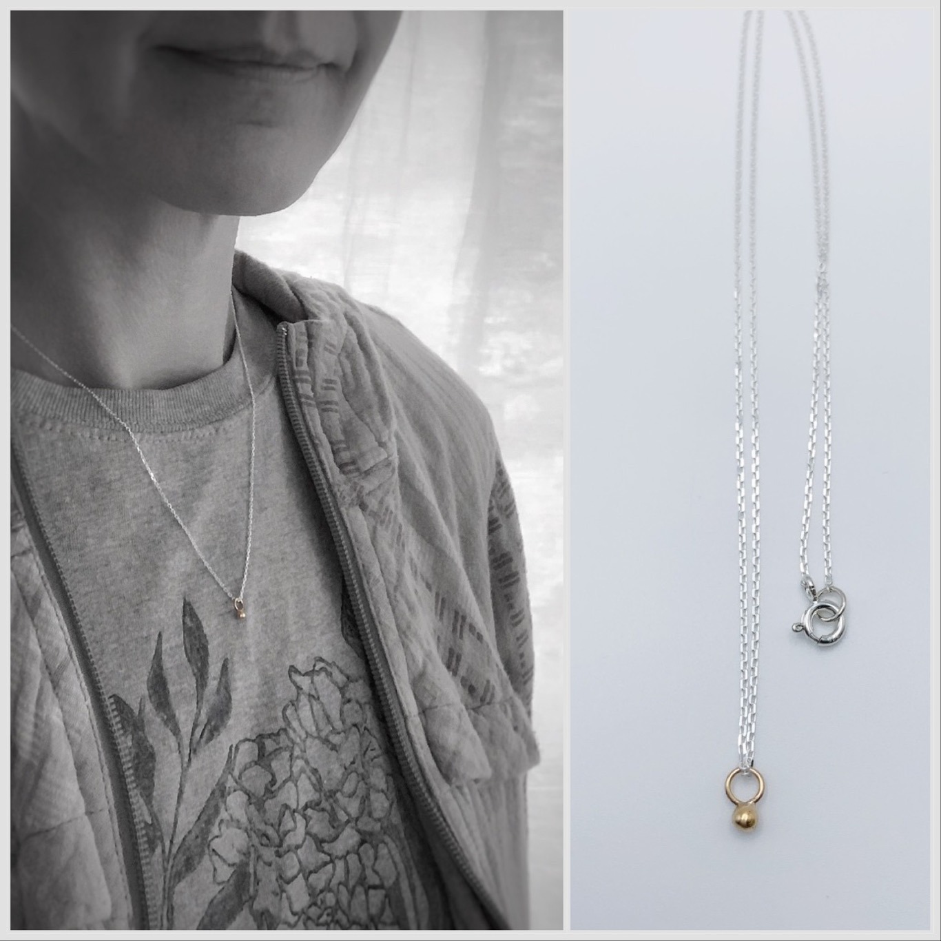 Mustard Seed Charm Necklace / Solid 14k Gold Charm / Solid Sterling Silver Chain / 18 Inches Length - Image 2