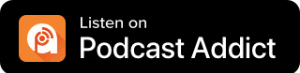 Button graphic inviting users to listen on Podcast Addict