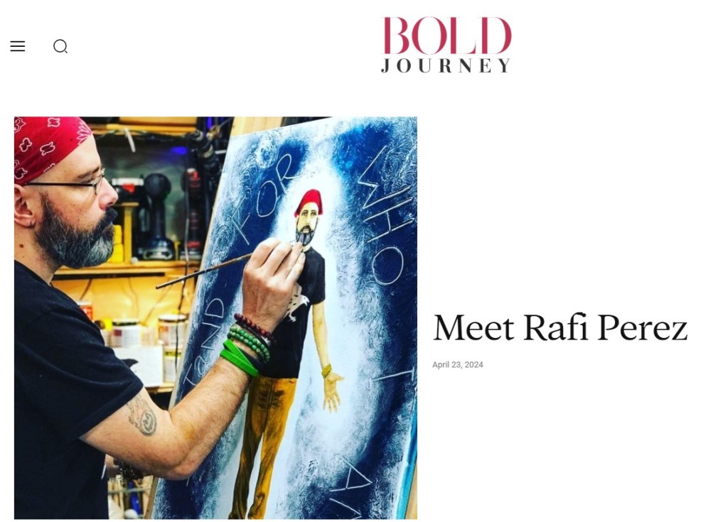 An artist painting a vibrant mural with a blue background, wearing a red bandana and glasses, showcasing their creative process in a studio.