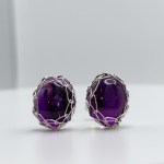Amethyst Post Earrings / Solid Sterling Silver / Genuine Amethyst / Oval Cut / Contemporary Victorian