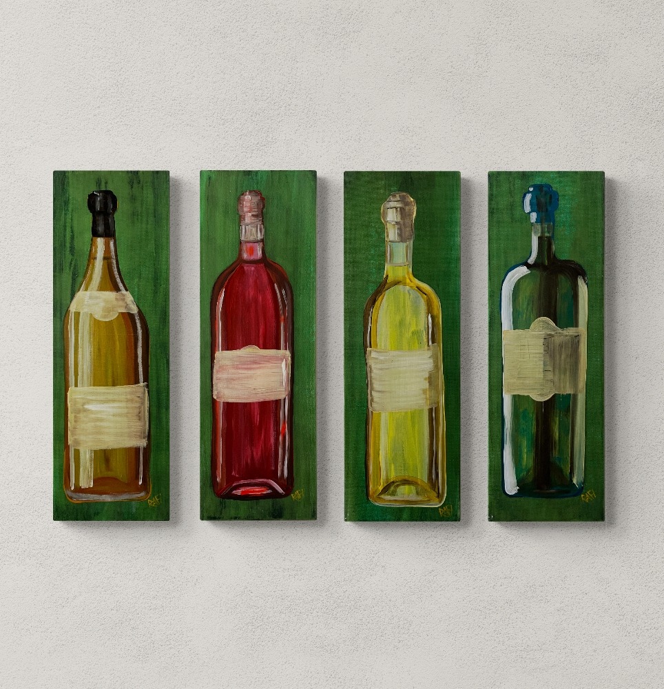 Bottled Moments Original Painting By Artist Rafi Perez Mixed Medium On Canvas 24X32 4 Piece