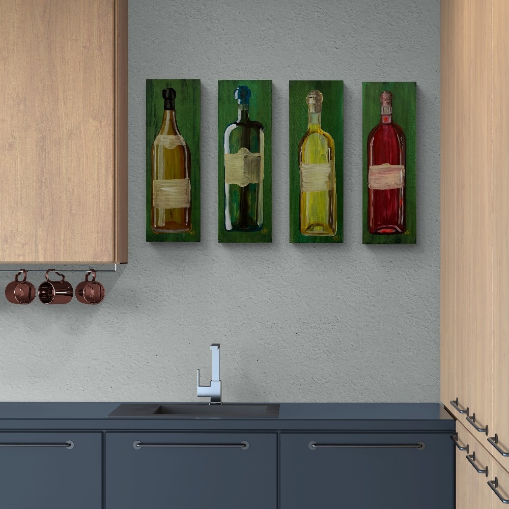 Bottled Moments Original Painting By Artist Rafi Perez Mixed Medium On Canvas 24X32 4 Piece - Image 3