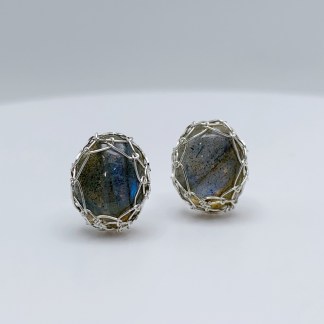 Labradorite Post Earrings / Solid Sterling Silver / Genuine Labradorite / Oval Cut / Contemporary Victorian
