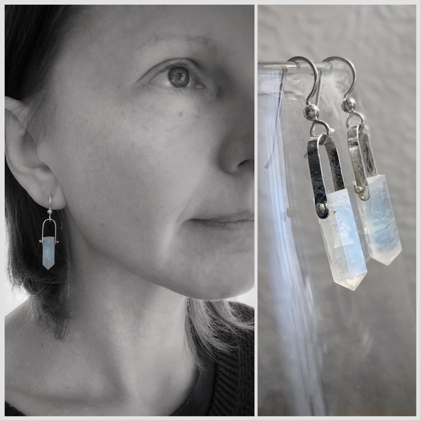 “Aura” Moonstone Crystal Point Earrings / Solid Sterling Silver / Genuine Moonstone Points