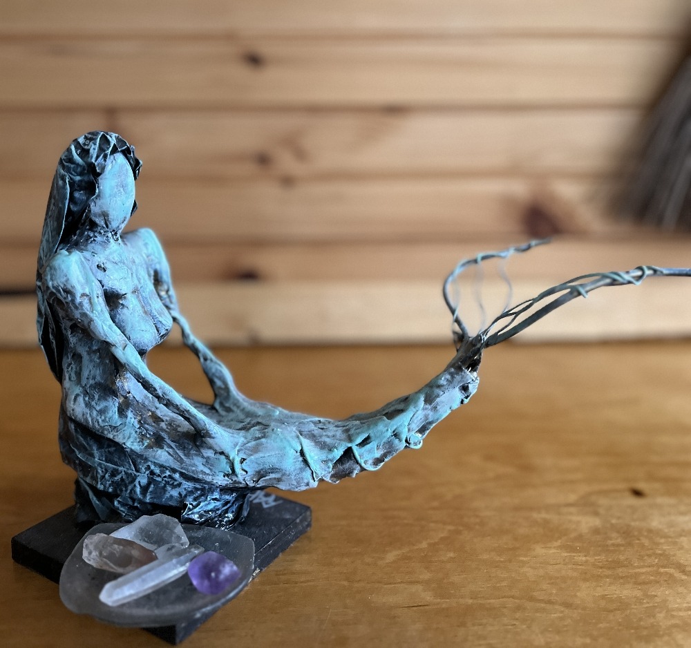 The Flowkeeper Mixed Media Sculpture By Artist Rafi Perez 12X9X6