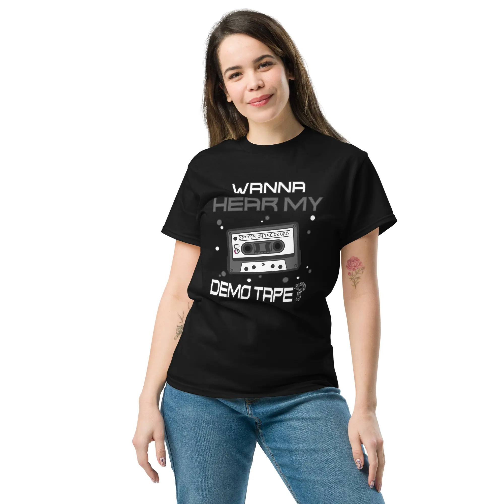 Better On The Drums Band T-Shirt - Hear My Mix Tape - Design By Artist Rafi Perez Unisex classic tee - Image 3