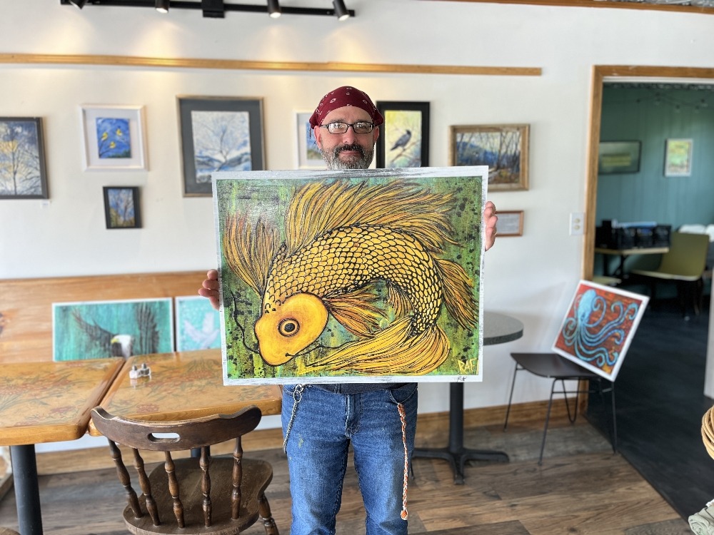 Golden Flow (Flip Em the Fin) Wall Art By Artist Rafi Perez Textured Artist Enhanced Print On Wood 18X22 - Image 5
