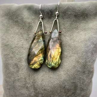 Labradorite Teardrop Earrings / Genuine Faceted Golden Labradorite / Solid Sterling Silver / Briolette Earrings