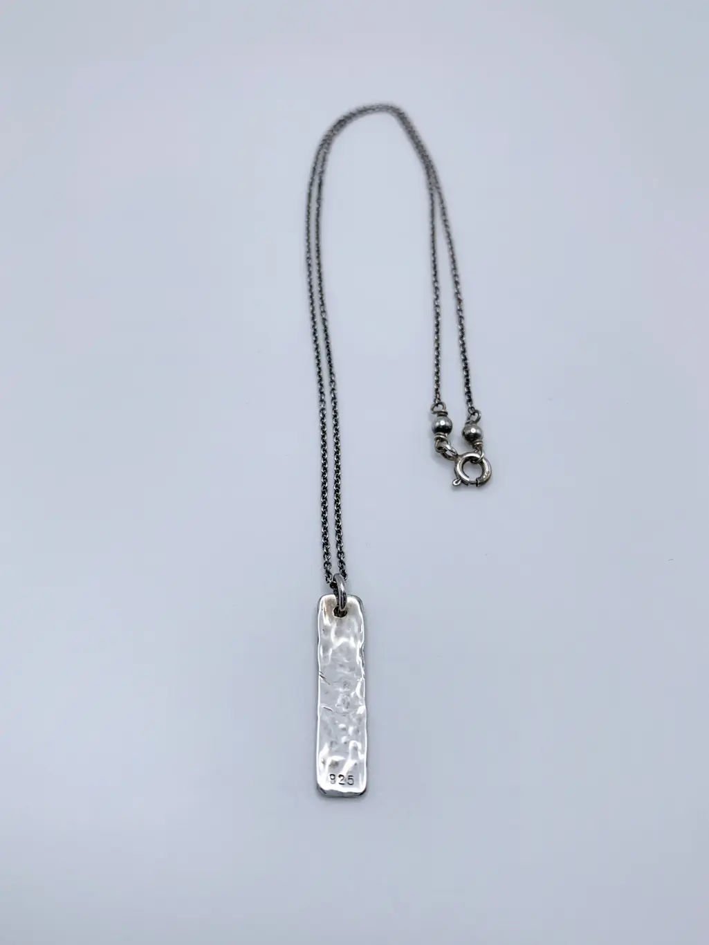 "Love" Vertical Bar Necklace / Solid Sterling Silver / Hammer Forged / Rustic Hammered Texture / 16" Chain - Image 3