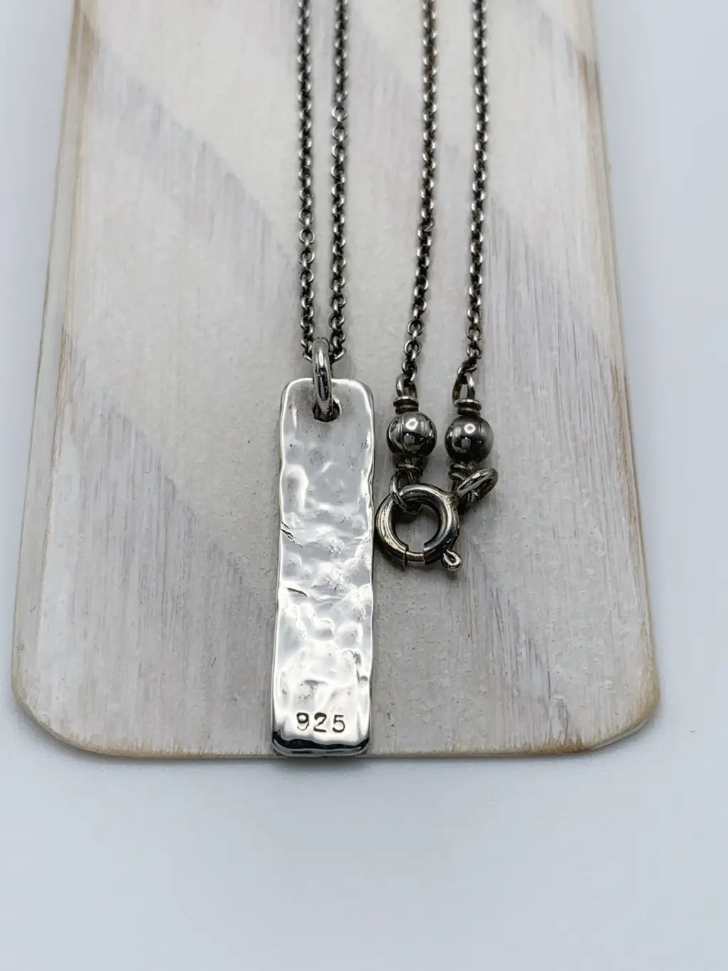 "Love" Vertical Bar Necklace / Solid Sterling Silver / Hammer Forged / Rustic Hammered Texture / 16" Chain - Image 6