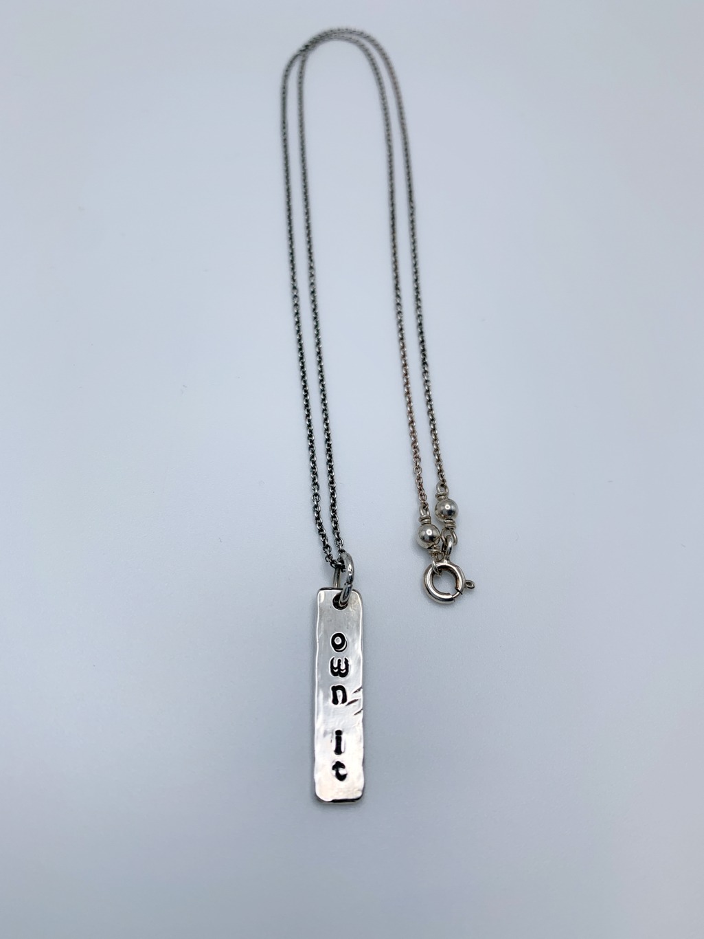 "Own It" Vertical Bar Necklace / Solid Sterling Silver / Hammer Forged / Rustic Hammered Texture / 19" Chain - Image 2