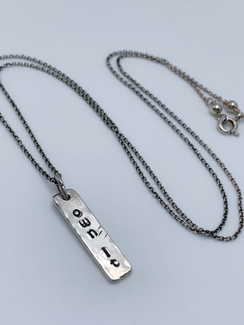 "Own It" Vertical Bar Necklace / Solid Sterling Silver / Hammer Forged / Rustic Hammered Texture / 19" Chain - Image 4