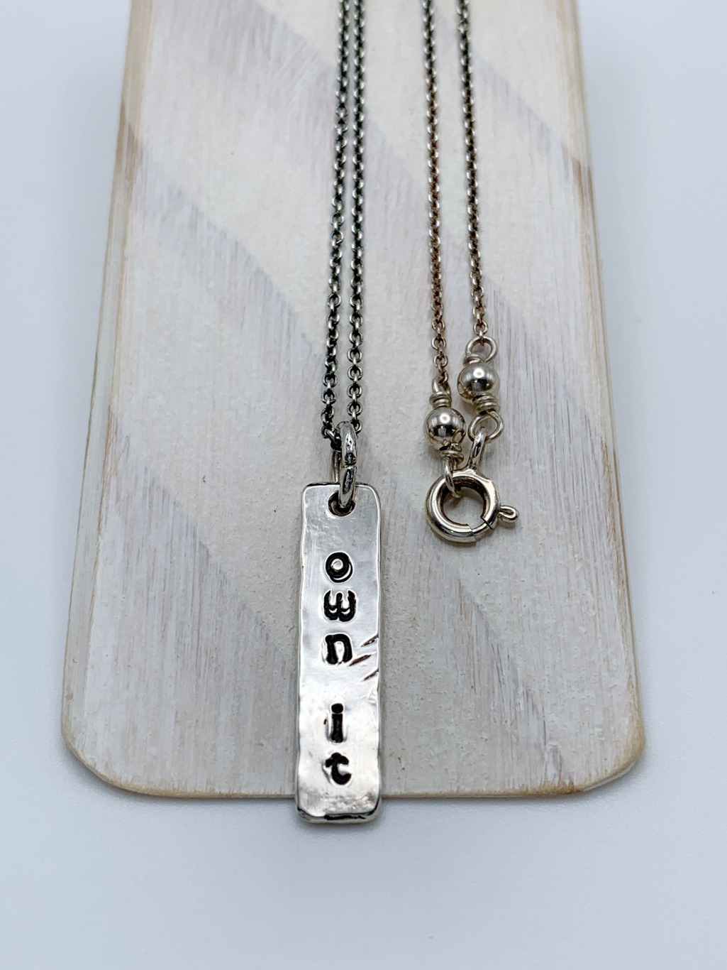 "Own It" Vertical Bar Necklace / Solid Sterling Silver / Hammer Forged / Rustic Hammered Texture / 19" Chain - Image 6